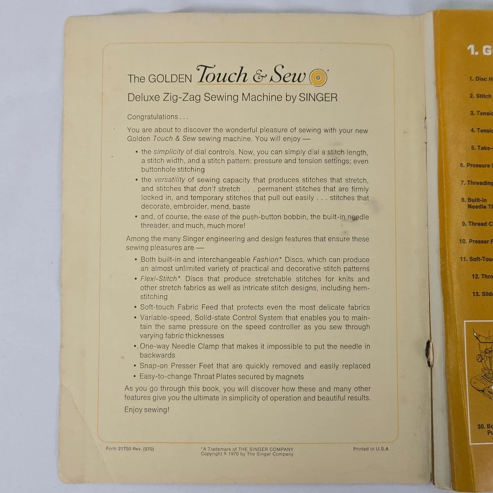 Vintage Singer Golden Touch &‎ Sew 750 Sewing Machine Instruction Manual Book